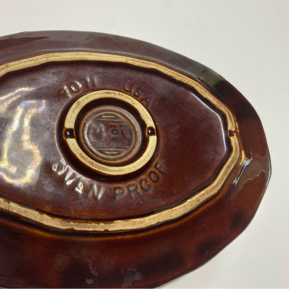 Vintage 1970’s McCoy Brown Drip Glaze Pottery Serving Bowl 10.5”X 7”X 2.5”